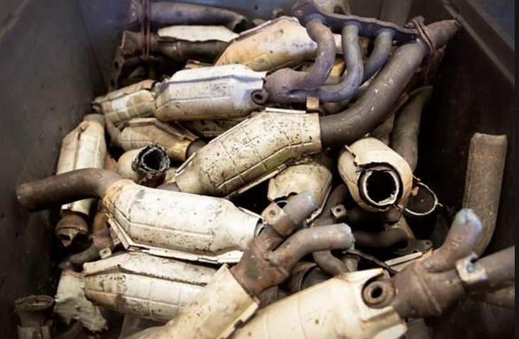 Catalytic converters removed from vehicles.